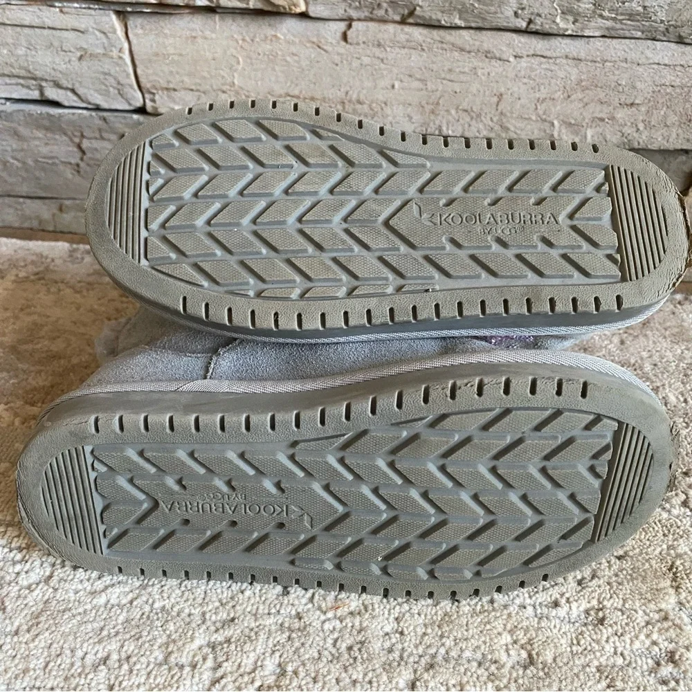 Koolaburra by Ugg Koola Short Boots Gray Suede Leather Ankle Glitter Sheepskin